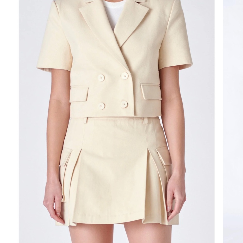 English Factory Cream Pleated Mini Skirt